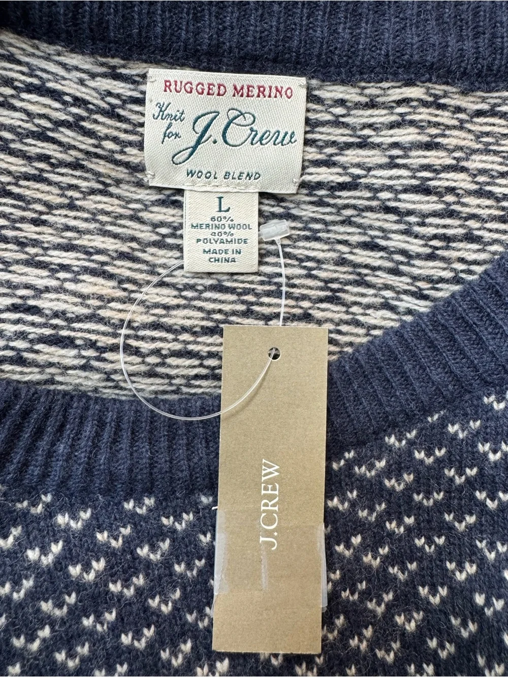 J. Crew Rugged Merino Wool Blend Bird’s Eye Sweater Men’s Large NWT Preppy